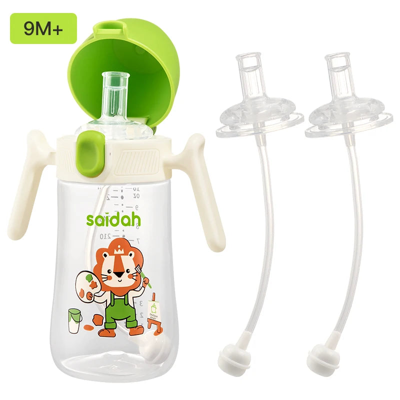 10oz Clamshell Baby Feeding Bottle Silicone Straw Spill-Proof Leak-Resistant Toddler Training Drinking Water Sippy Cup
