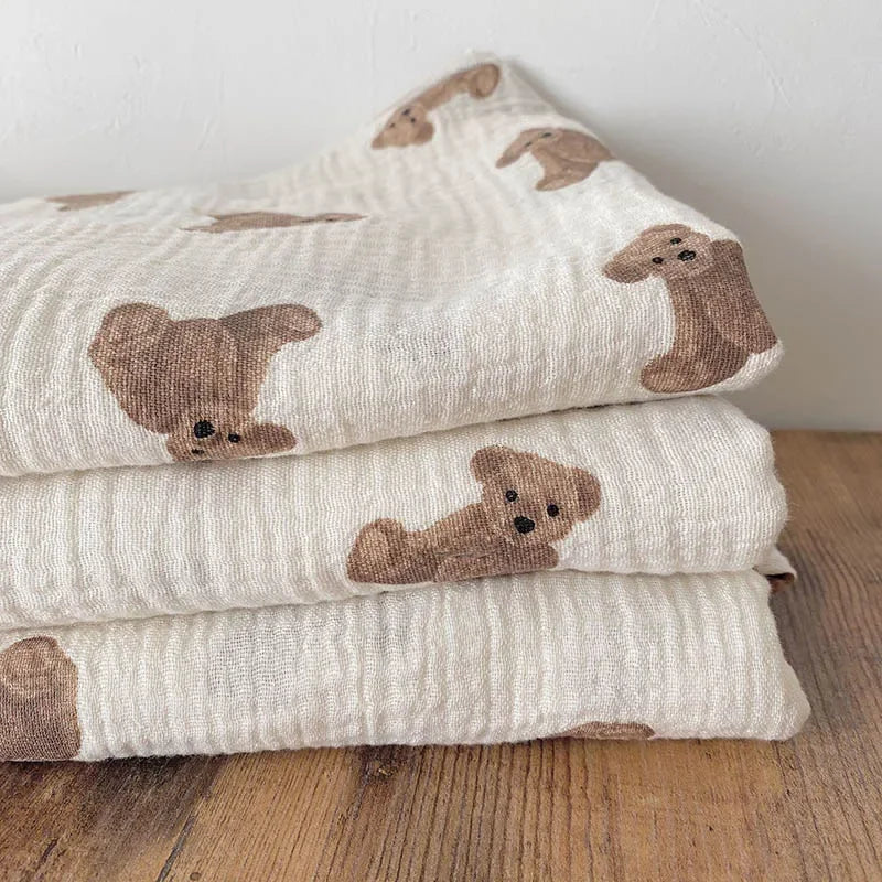 Baby Bath Towel 90cmX130cm Bear Print Blanket Muslin Breathable Infant Cotton Gauze Swaddle Wrap Bedding Baby Stroller Cover