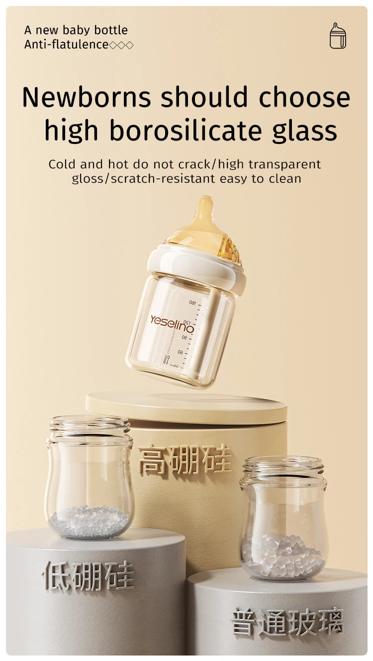 0-6 Months Newborn Baby Items Feeding Bottle Anti Bloating Anti Spitting Choking Bebe Glass Baby Bottles 80ML Silicone Nipple