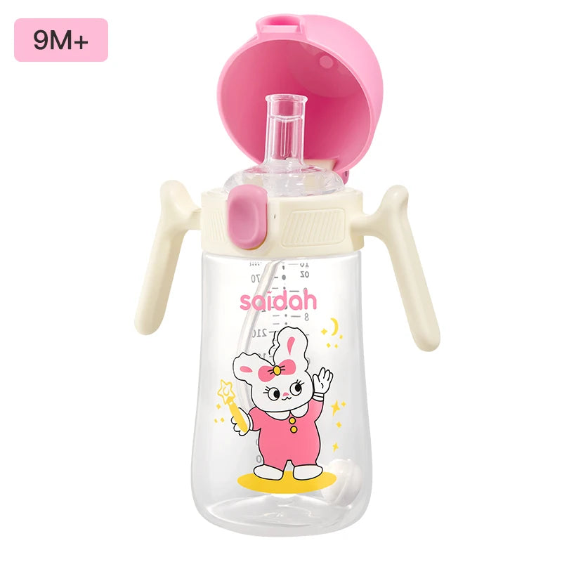 10oz Clamshell Baby Feeding Bottle Silicone Straw Spill-Proof Leak-Resistant Toddler Training Drinking Water Sippy Cup