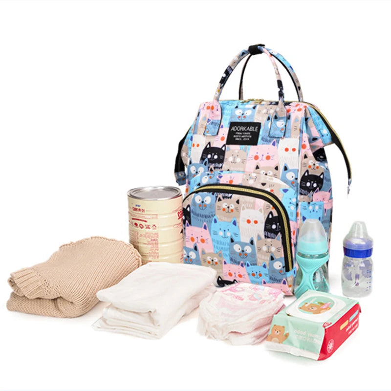 Cartoon Printed Mommy Diaper Bags Lightweight Portable Women's Backpack Bottle Insulation Storage Bag Fashion Mom Backpack New