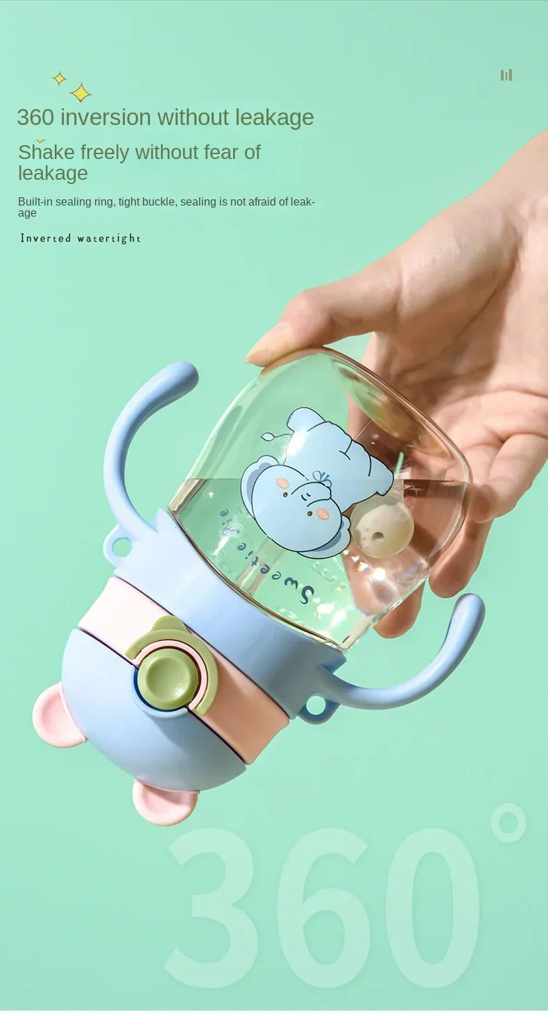 410ML Baby Drinking Cup Feeding Bottle Anti-Choking with Straw Gravity Ball Wide Caliber Drinking Milk Water Bottle with Handle