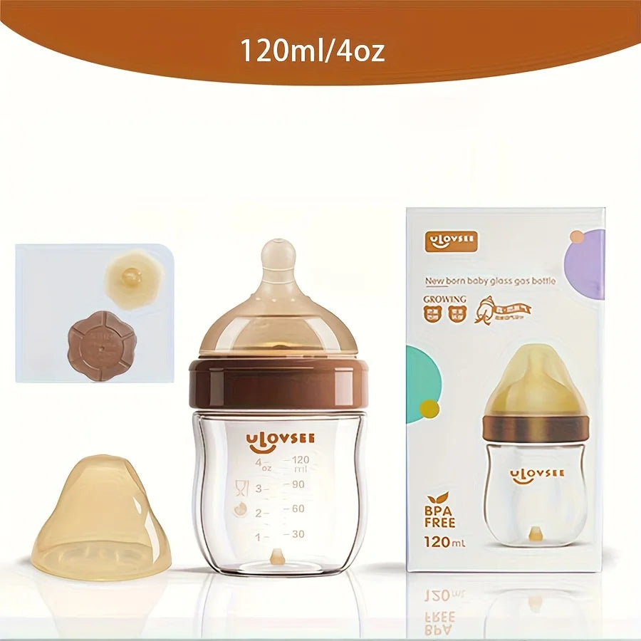 4oz,8oz High Borosilicate Glass Baby Bottles, Wide-Neck Feeding Bottle with Bottom Air Balance Hole/Valve, Glass Milk Bottle