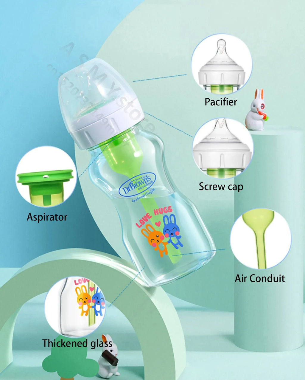 Dr. Brown's  Newborn baby glass bottle, wide caliber, anti-flatulence, gas-liquid separation
