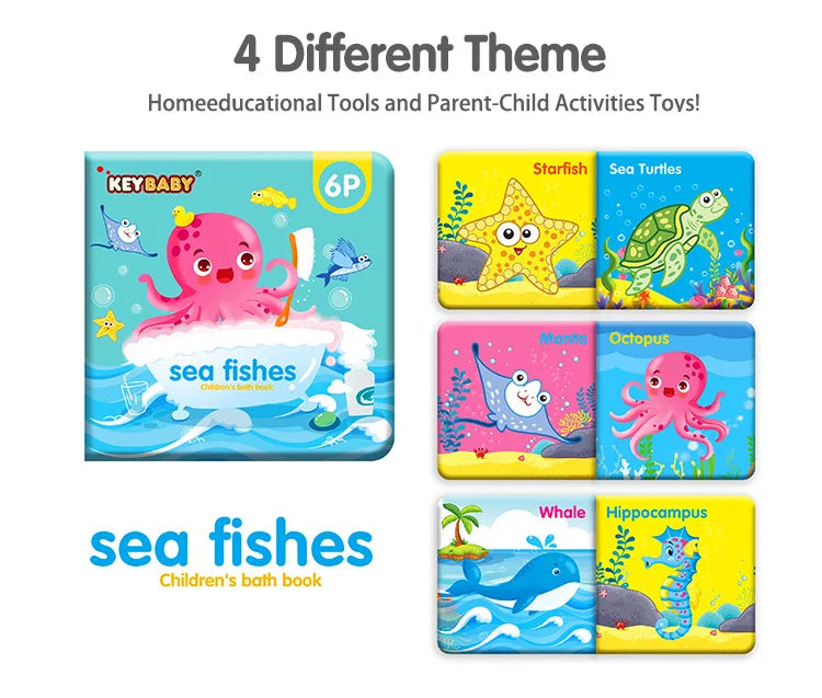 Soft Baby EVA Cartoon Bath Books with BB Whistle Early Educational Bathroom Toys Montessori Waterproof Pages Baby Book  Toddler