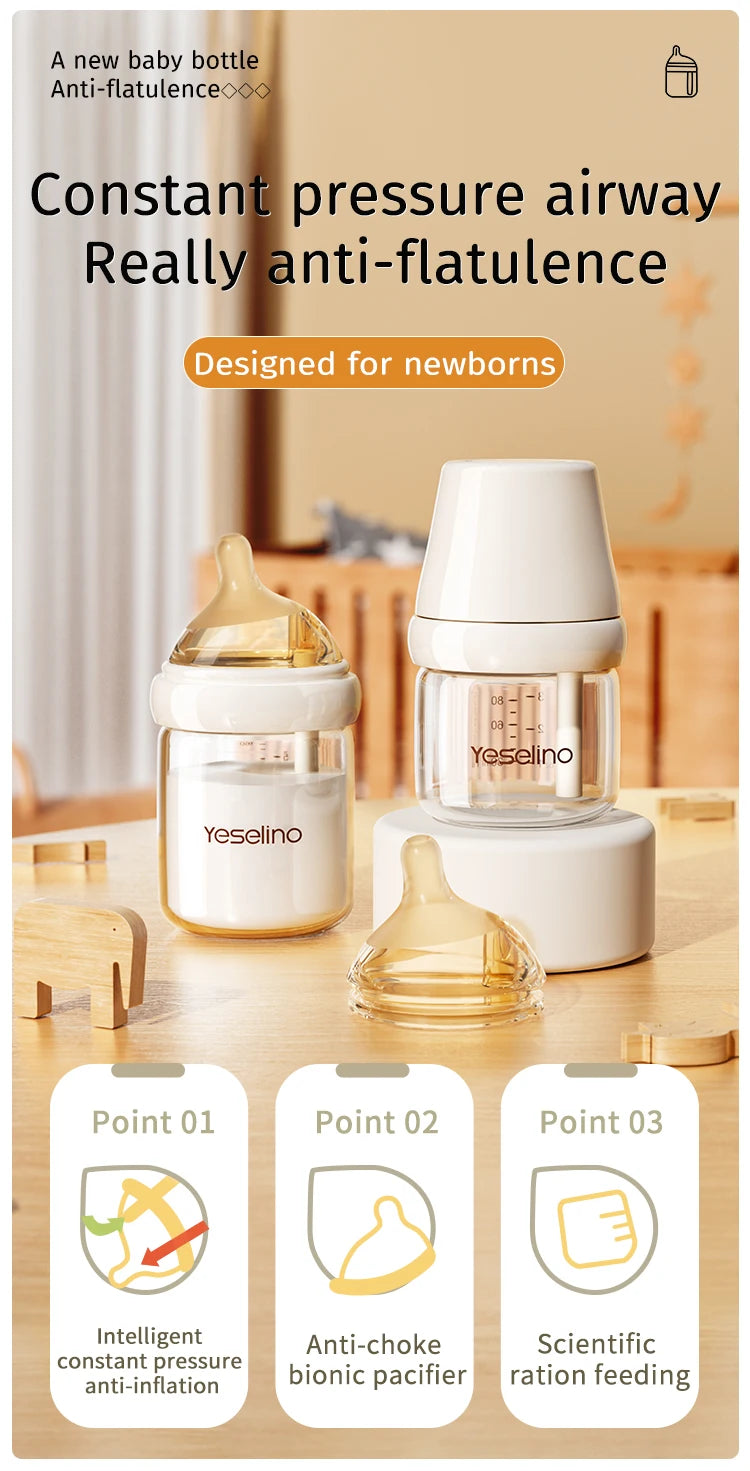 0-6 Months Newborn Baby Items Feeding Bottle Anti Bloating Anti Spitting Choking Bebe Glass Baby Bottles 80ML Silicone Nipple