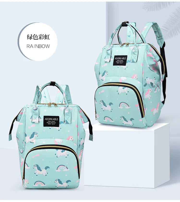 Cartoon Printed Mommy Diaper Bags Lightweight Portable Women's Backpack Bottle Insulation Storage Bag Fashion Mom Backpack New