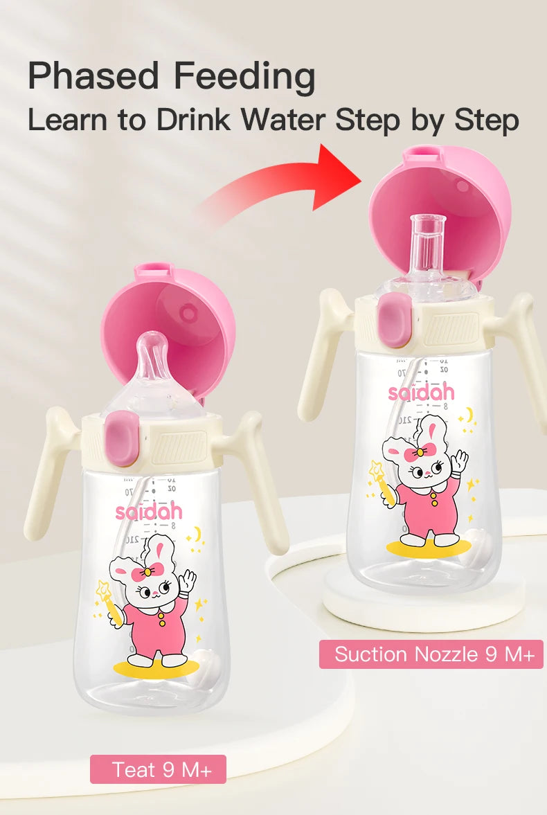 10oz Clamshell Baby Feeding Bottle Silicone Straw Spill-Proof Leak-Resistant Toddler Training Drinking Water Sippy Cup