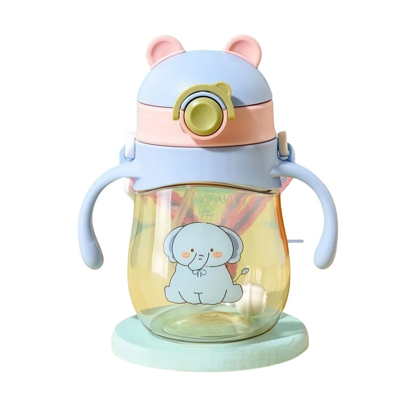 410ML Baby Drinking Cup Feeding Bottle Anti-Choking with Straw Gravity Ball Wide Caliber Drinking Milk Water Bottle with Handle