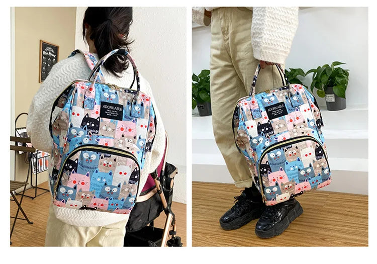 Cartoon Printed Mommy Diaper Bags Lightweight Portable Women's Backpack Bottle Insulation Storage Bag Fashion Mom Backpack New