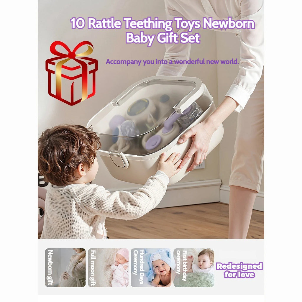 Baby Teething Toys 10Pc Hand-Held Toys Set Particle Feel Food-Grade Silicone Material Sensory Development Tray Toy Baby Gifts