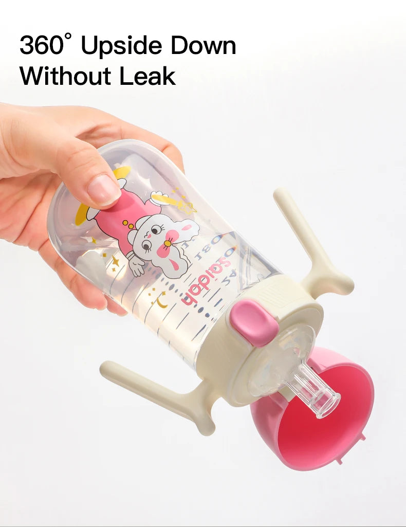 10oz Clamshell Baby Feeding Bottle Silicone Straw Spill-Proof Leak-Resistant Toddler Training Drinking Water Sippy Cup