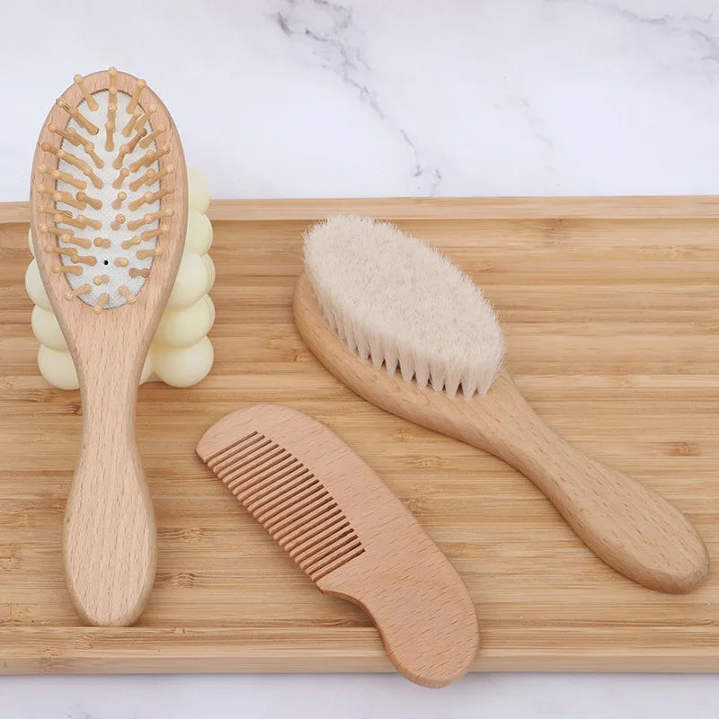 Baby Hairbrush Newborn Wooden Comb Natural Wool Brush Infant Head Massager Bath Brush Kids Comb Birth/Baptism Baby Shower Gift
