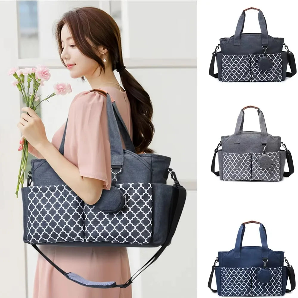 Large Capacity Baby Diaper Bag Multi-compartment Waterproof Mommy Bag Wear-resistant Adjustable Shoulder Strap Mom Handbag