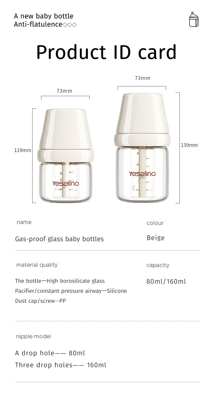0-6 Months Newborn Baby Items Feeding Bottle Anti Bloating Anti Spitting Choking Bebe Glass Baby Bottles 80ML Silicone Nipple