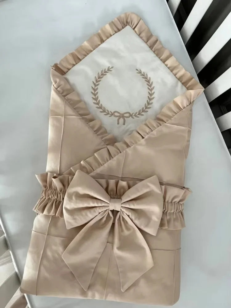 Personalized Embroidery Baby Name for Newborns with Big Bow Sash Infant Swaddles for 0-3 Months Receiving Blanket Sleeping Wraps