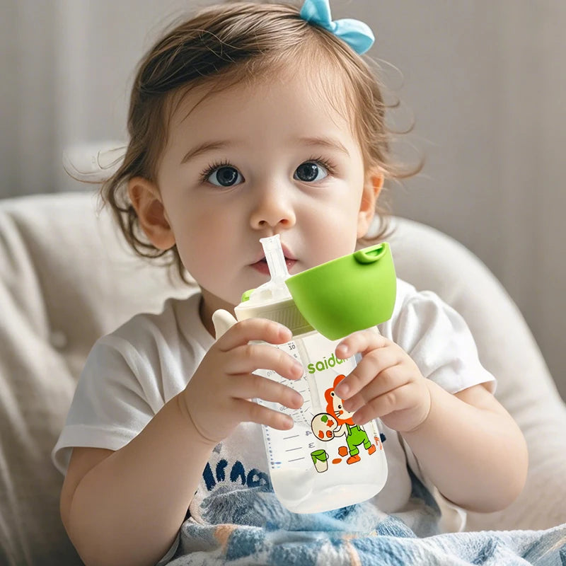 10oz Clamshell Baby Feeding Bottle Silicone Straw Spill-Proof Leak-Resistant Toddler Training Drinking Water Sippy Cup