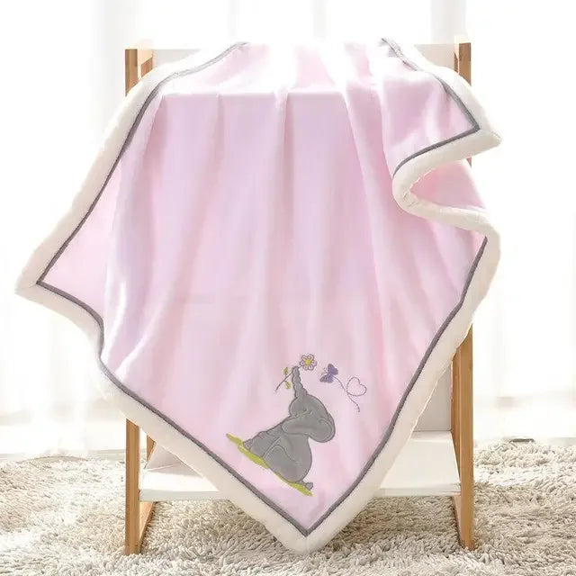 Baby Blankets Newborn Cartoon Embroidery Flannel Baby Blanket Kids Boys Girls Swaddle Wrap Infant Stroller Cover Blanket
