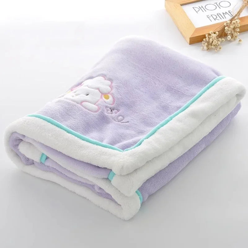 Baby Blankets Newborn Cartoon Embroidery Flannel Baby Blanket Kids Boys Girls Swaddle Wrap Infant Stroller Cover Blanket