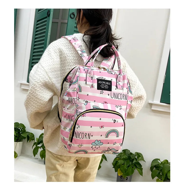 Cartoon Printed Mommy Diaper Bags Lightweight Portable Women's Backpack Bottle Insulation Storage Bag Fashion Mom Backpack New