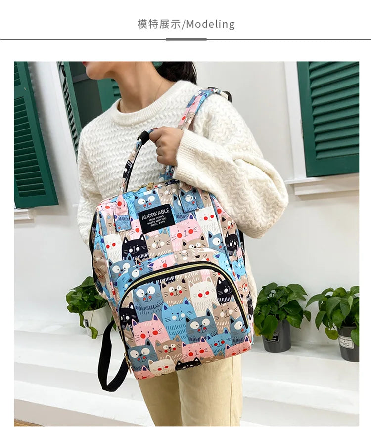 Cartoon Printed Mommy Diaper Bags Lightweight Portable Women's Backpack Bottle Insulation Storage Bag Fashion Mom Backpack New