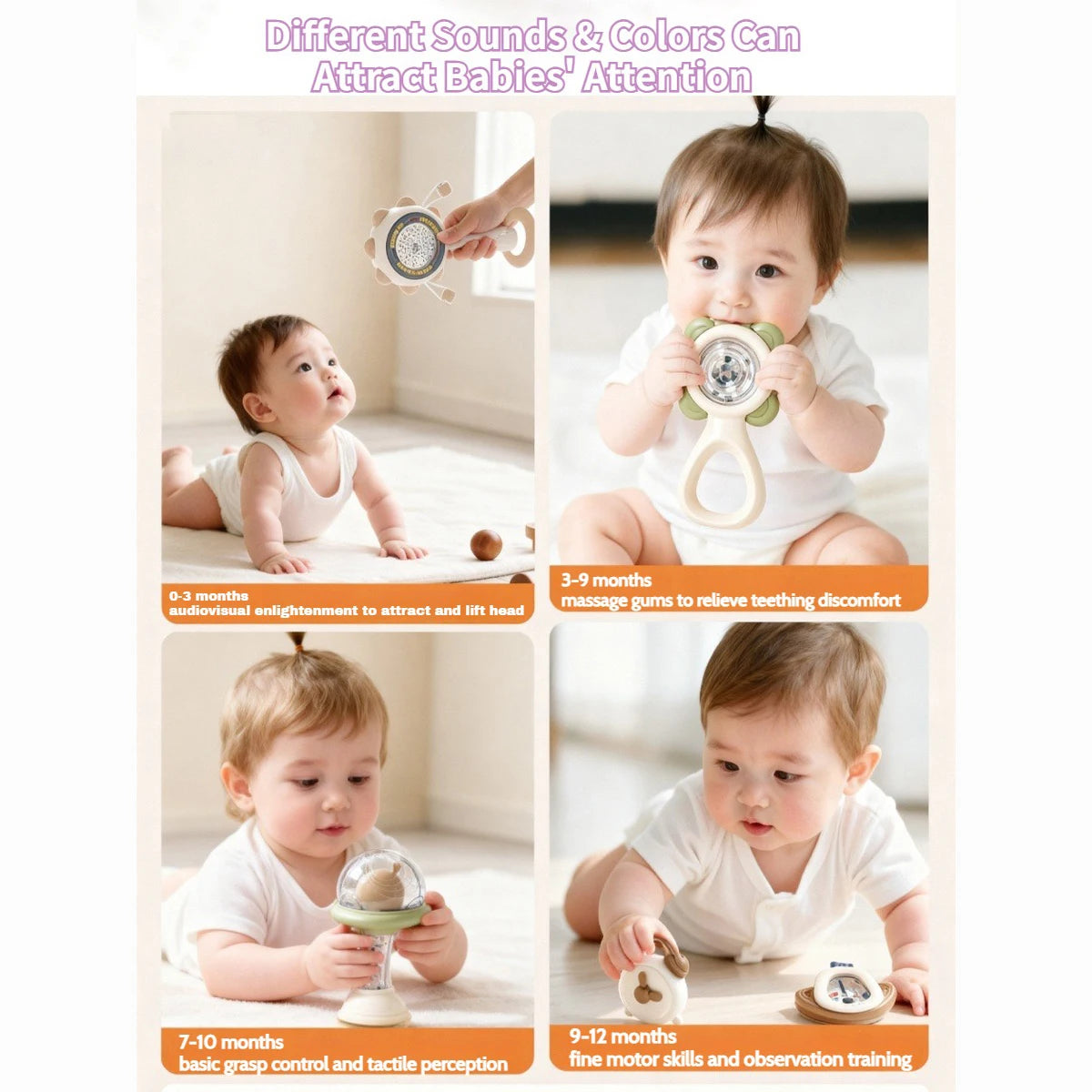 Baby Teething Toys 10Pc Hand-Held Toys Set Particle Feel Food-Grade Silicone Material Sensory Development Tray Toy Baby Gifts