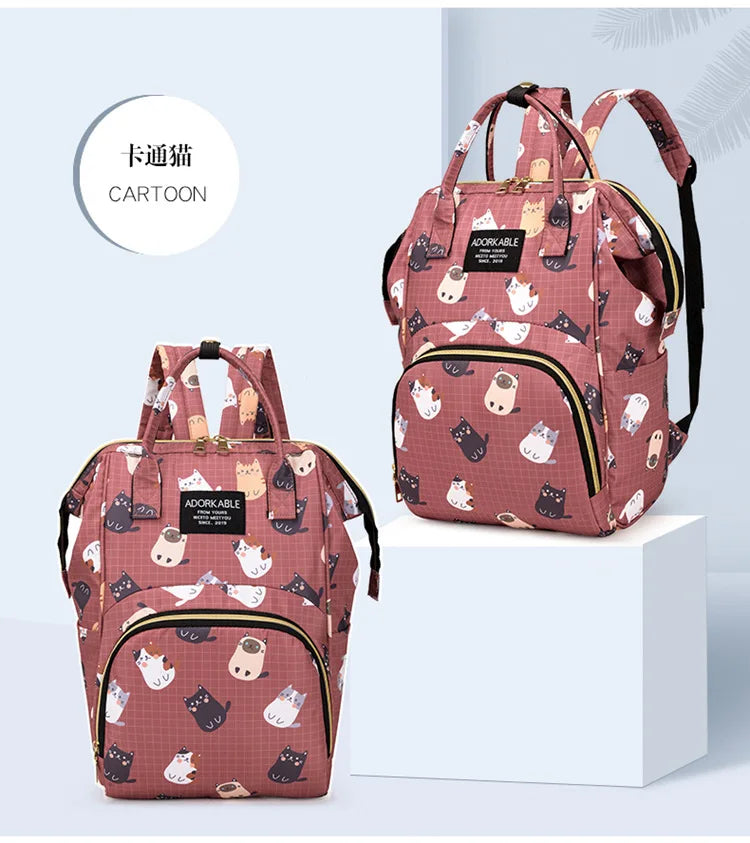 Cartoon Printed Mommy Diaper Bags Lightweight Portable Women's Backpack Bottle Insulation Storage Bag Fashion Mom Backpack New