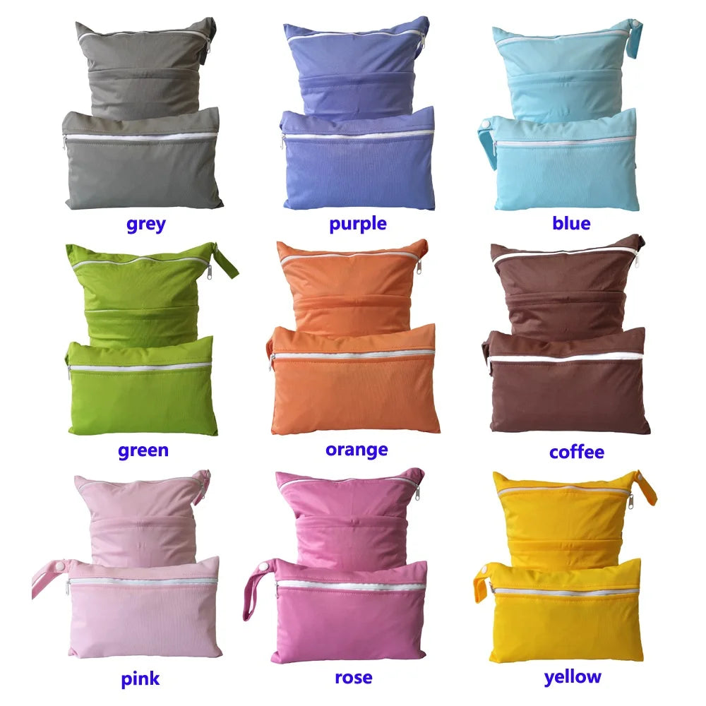 Solid color two combinations set waterproof diaper bag 30*36m and 15*22.5cm cycle use washable baby diaper bags wetbags