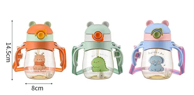 410ML Baby Drinking Cup Feeding Bottle Anti-Choking with Straw Gravity Ball Wide Caliber Drinking Milk Water Bottle with Handle