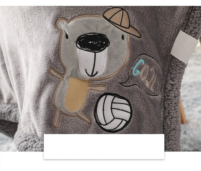 Baby Blankets Newborn Cartoon Bear Embroidery Flannel Baby Blanket Kids Boys Girls Swaddle Wrap Infant Stroller Cover Bed Quilts