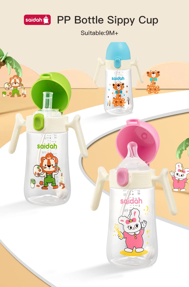 10oz Clamshell Baby Feeding Bottle Silicone Straw Spill-Proof Leak-Resistant Toddler Training Drinking Water Sippy Cup