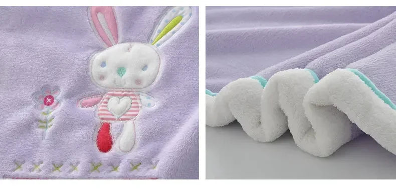 Baby Blankets Newborn Cartoon Embroidery Flannel Baby Blanket Kids Boys Girls Swaddle Wrap Infant Stroller Cover Blanket