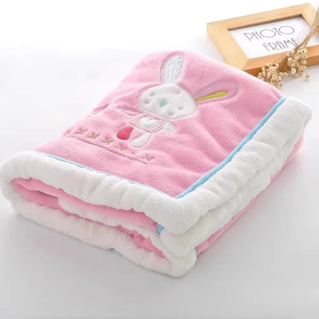 Baby Blankets Newborn Cartoon Embroidery Flannel Baby Blanket Kids Boys Girls Swaddle Wrap Infant Stroller Cover Blanket