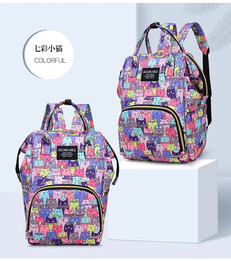 Cartoon Printed Mommy Diaper Bags Lightweight Portable Women's Backpack Bottle Insulation Storage Bag Fashion Mom Backpack New