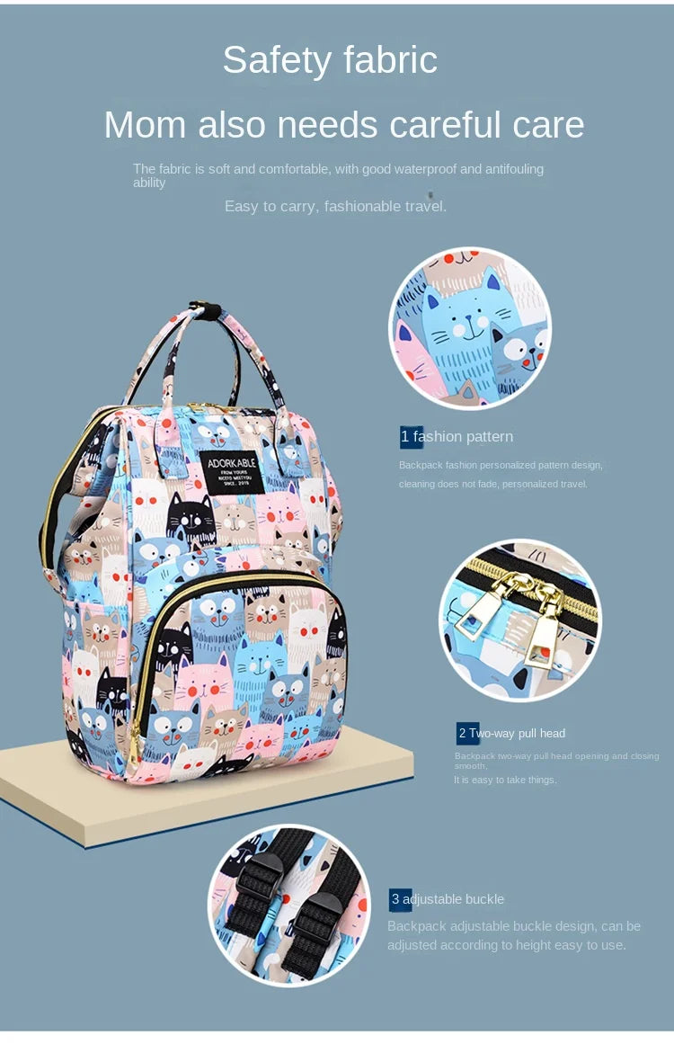 Cartoon Printed Mommy Diaper Bags Lightweight Portable Women's Backpack Bottle Insulation Storage Bag Fashion Mom Backpack New