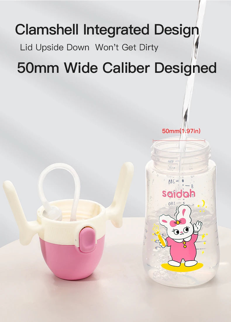 10oz Clamshell Baby Feeding Bottle Silicone Straw Spill-Proof Leak-Resistant Toddler Training Drinking Water Sippy Cup