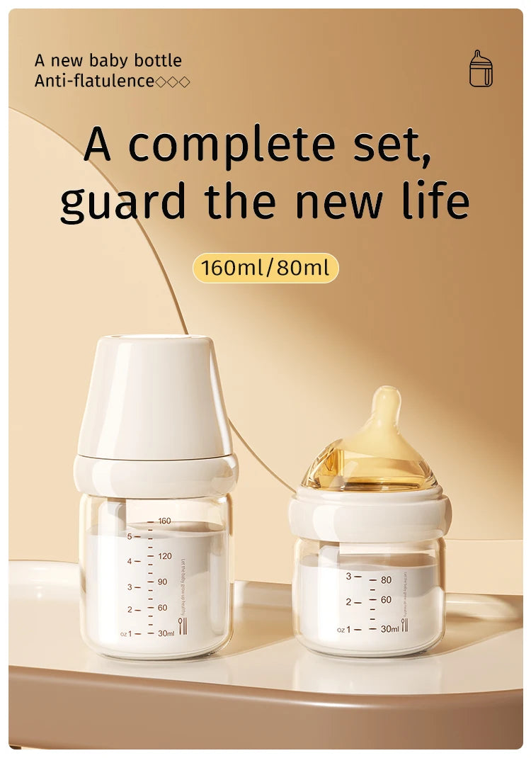 0-6 Months Newborn Baby Items Feeding Bottle Anti Bloating Anti Spitting Choking Bebe Glass Baby Bottles 80ML Silicone Nipple