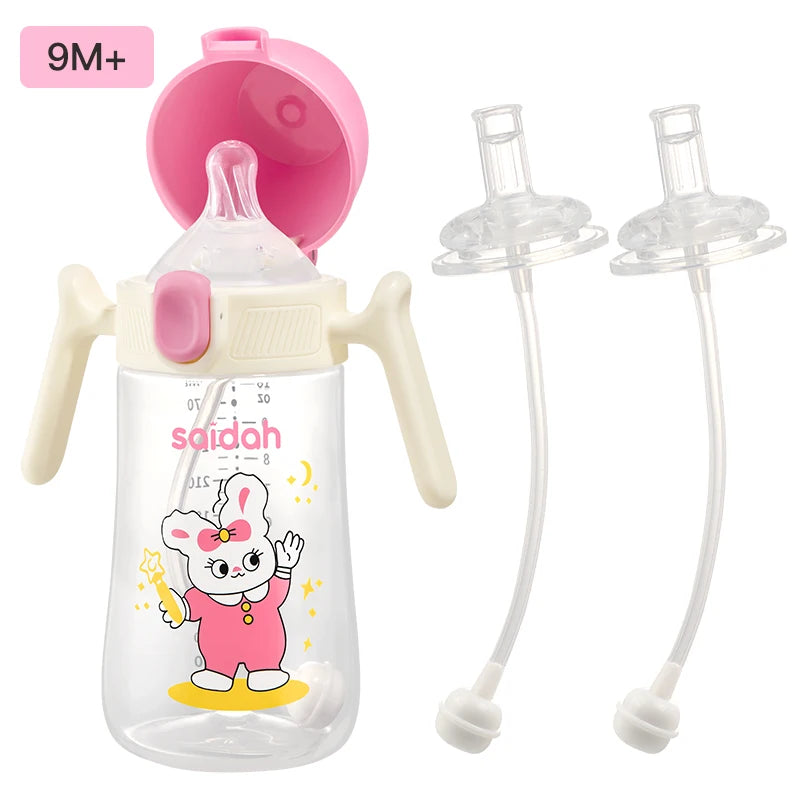 10oz Clamshell Baby Feeding Bottle Silicone Straw Spill-Proof Leak-Resistant Toddler Training Drinking Water Sippy Cup