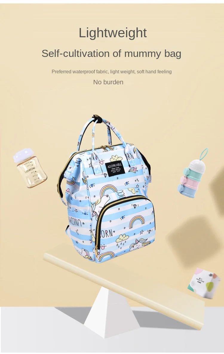 Cartoon Printed Mommy Diaper Bags Lightweight Portable Women's Backpack Bottle Insulation Storage Bag Fashion Mom Backpack New