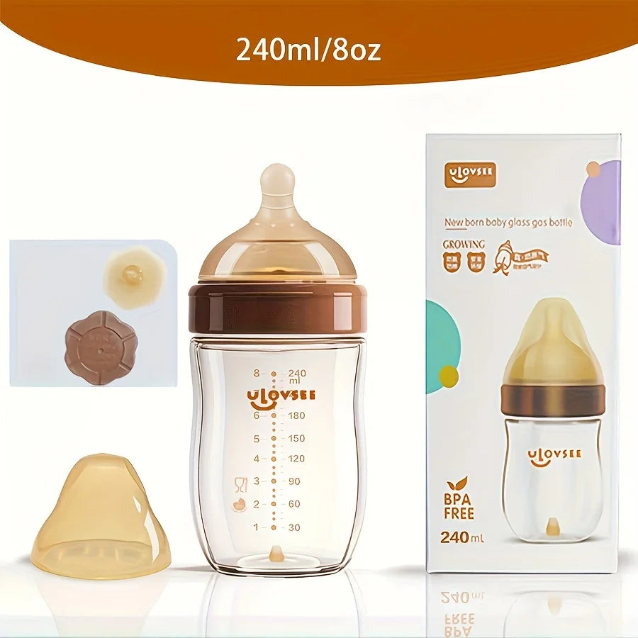 4oz,8oz High Borosilicate Glass Baby Bottles, Wide-Neck Feeding Bottle with Bottom Air Balance Hole/Valve, Glass Milk Bottle