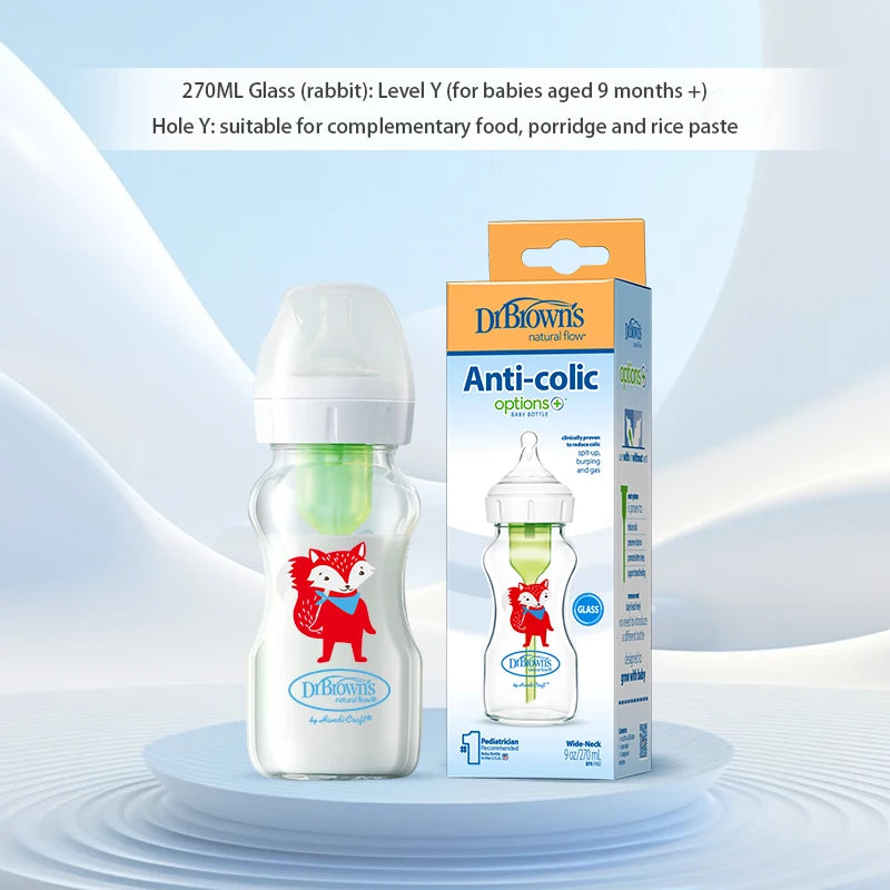 Dr. Brown's  Newborn baby glass bottle, wide caliber, anti-flatulence, gas-liquid separation