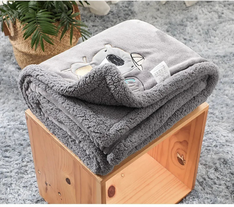 Baby Blankets Newborn Cartoon Bear Embroidery Flannel Baby Blanket Kids Boys Girls Swaddle Wrap Infant Stroller Cover Bed Quilts