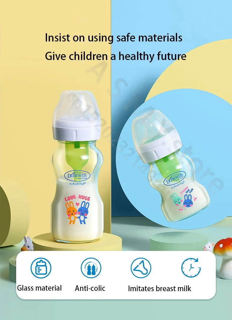 Dr. Brown's  Newborn baby glass bottle, wide caliber, anti-flatulence, gas-liquid separation
