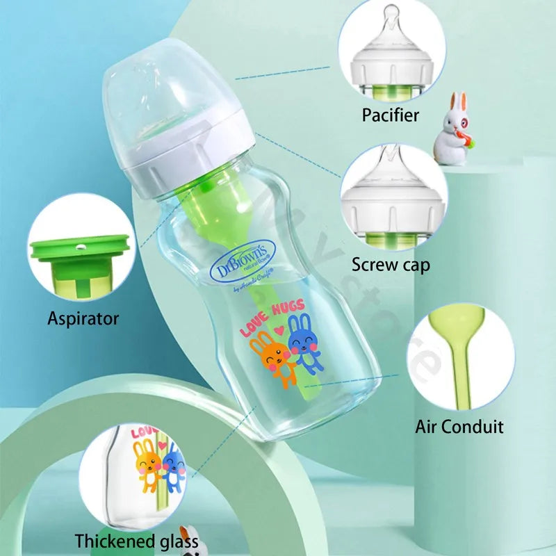 Dr. Brown's  Newborn baby glass bottle, wide caliber, anti-flatulence, gas-liquid separation