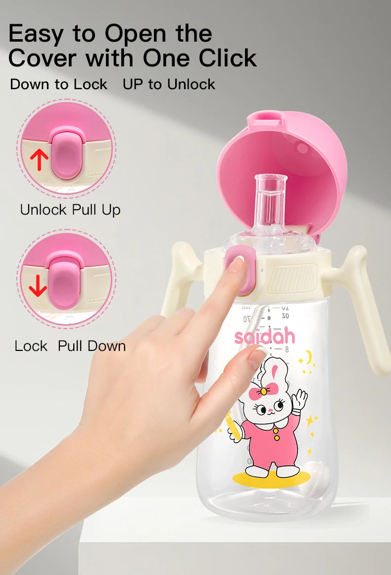 10oz Clamshell Baby Feeding Bottle Silicone Straw Spill-Proof Leak-Resistant Toddler Training Drinking Water Sippy Cup