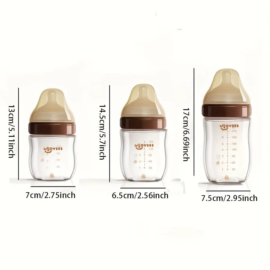 4oz,8oz High Borosilicate Glass Baby Bottles, Wide-Neck Feeding Bottle with Bottom Air Balance Hole/Valve, Glass Milk Bottle