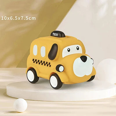 Baby Car Toys for 6 12 Months Friction Car Infant Soft Rubber Inertial Push and Go Vehicles Roll Car Hand Rattle Gift for Kids