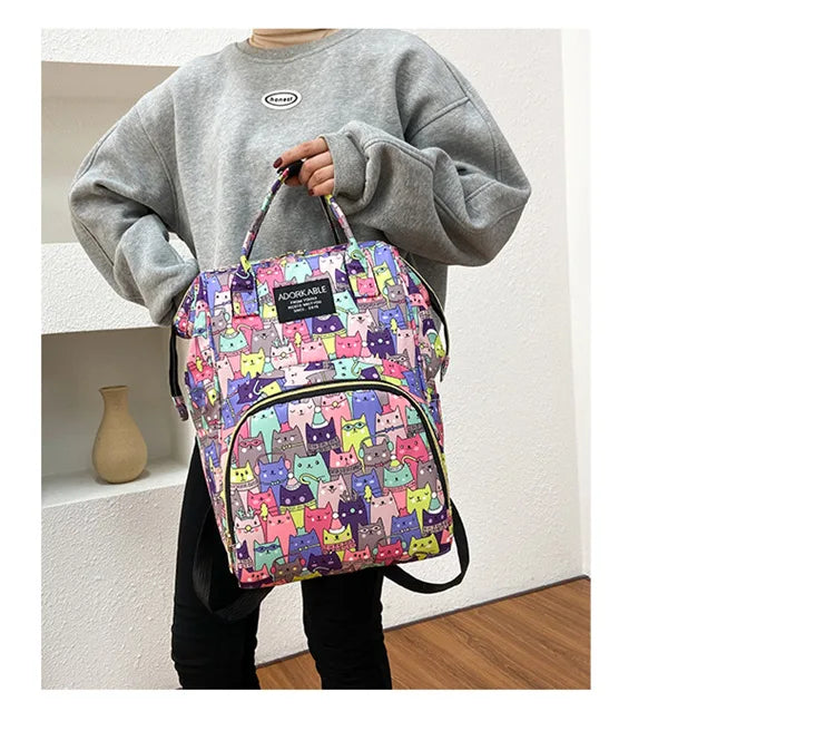 Cartoon Printed Mommy Diaper Bags Lightweight Portable Women's Backpack Bottle Insulation Storage Bag Fashion Mom Backpack New