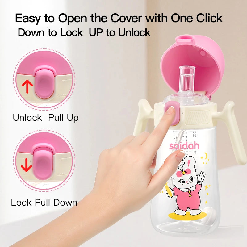 10oz Clamshell Baby Feeding Bottle Silicone Straw Spill-Proof Leak-Resistant Toddler Training Drinking Water Sippy Cup