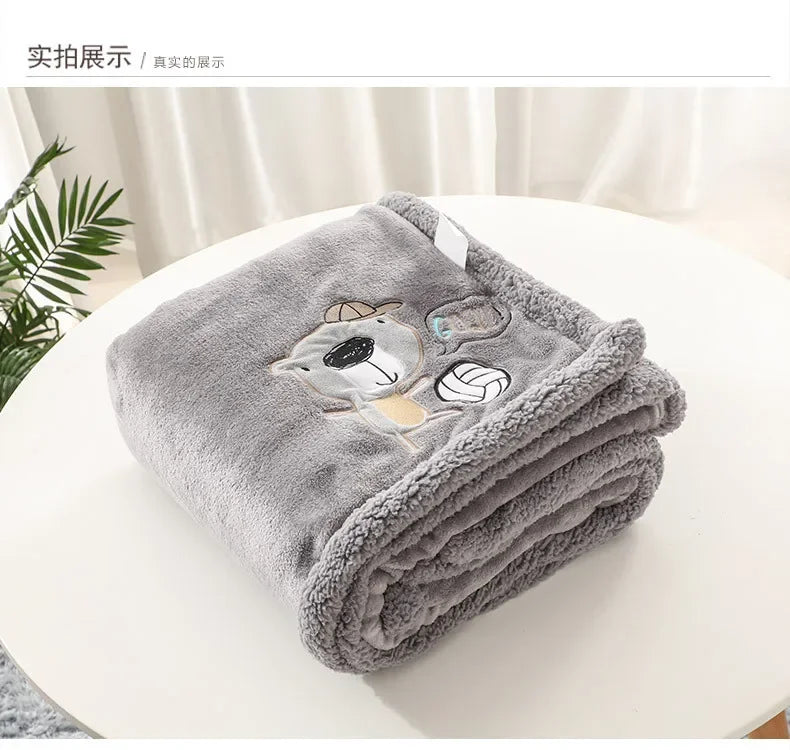 Baby Blankets Newborn Cartoon Bear Embroidery Flannel Baby Blanket Kids Boys Girls Swaddle Wrap Infant Stroller Cover Bed Quilts